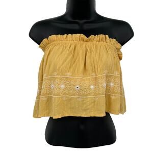 American‎ Eagle Yellow Embroidered Boho Strapless Embellished Tube Top Medium